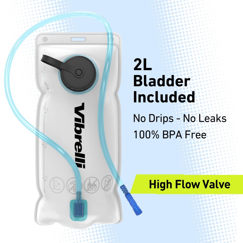 Vibrelli Hydration Pack and 2L Hydration Water Bladder - High Flow Bite Valve - Hydration Backpack with Storage - Lightweight Running Backpack, Cycling, Hiking, Ski, Snow - Men, Women, Kids - Image 4